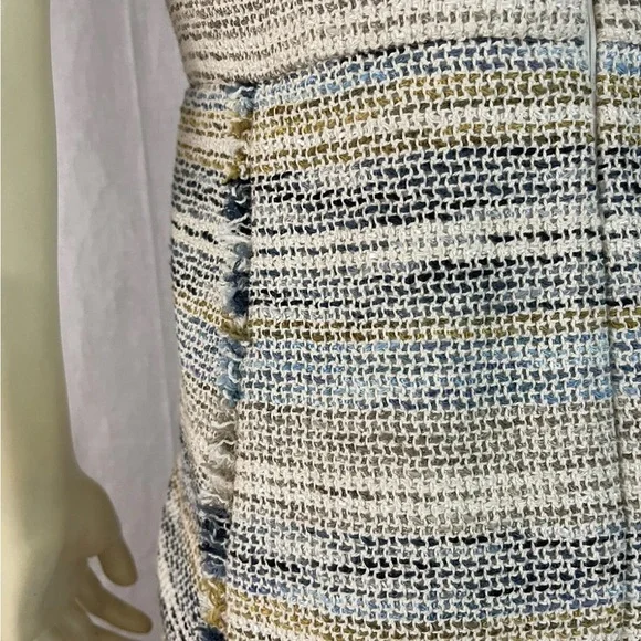 Tory Burch Blue Cream Sheath Midi Dress Bateau Neckline - Picture 10 of 14